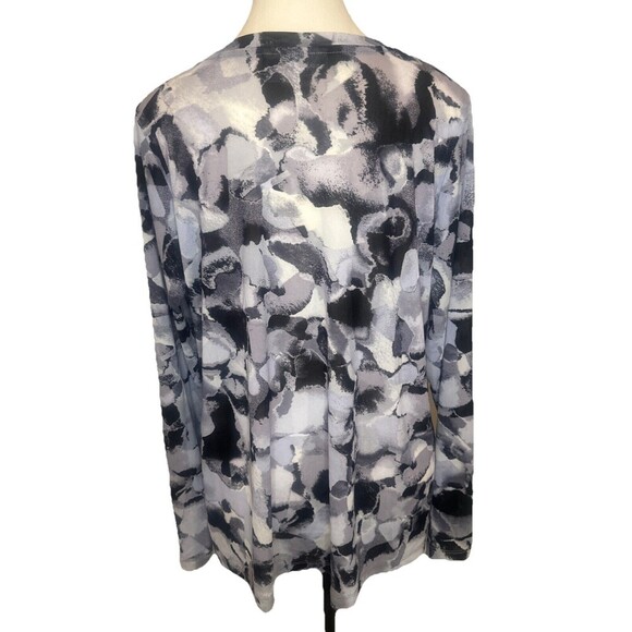 LOGO Layers Lori Goldstein Womens BLACK GRAY Watercolor Print Mesh Cardigan Sz L - Picture 4 of 11